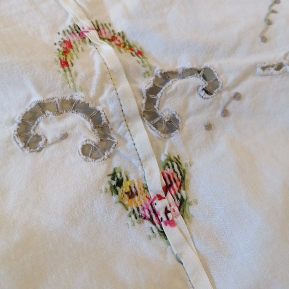 VTG Embroidered Floral Cross Stitch Crochet Tablecloth Hand Stitched Cut Work - Picture 15 of 16